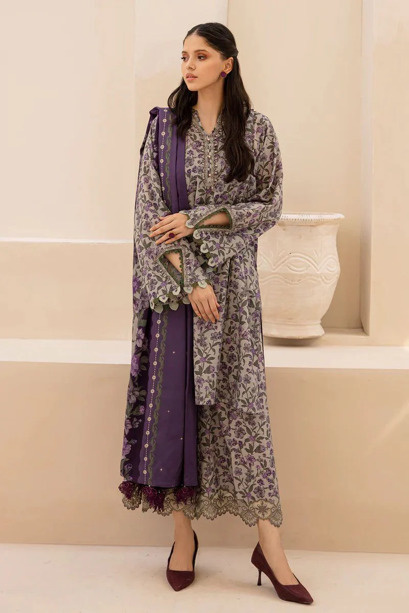 3- Piece Lawn Embroidered Dress With Lawn Dupatta