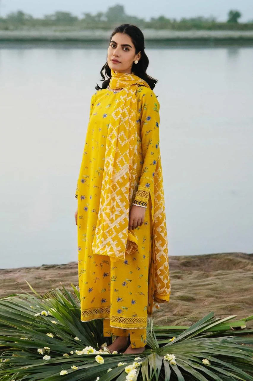 3- Piece Lawn Embroidered Dress With Lawn Dupatta