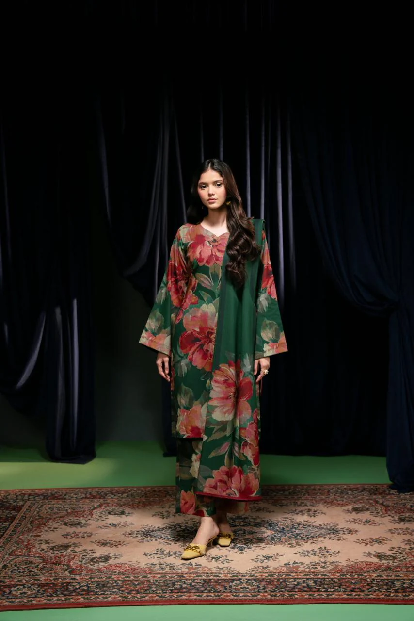 3- Piece Lawn Embroidered Dress With Lawn Dupatta